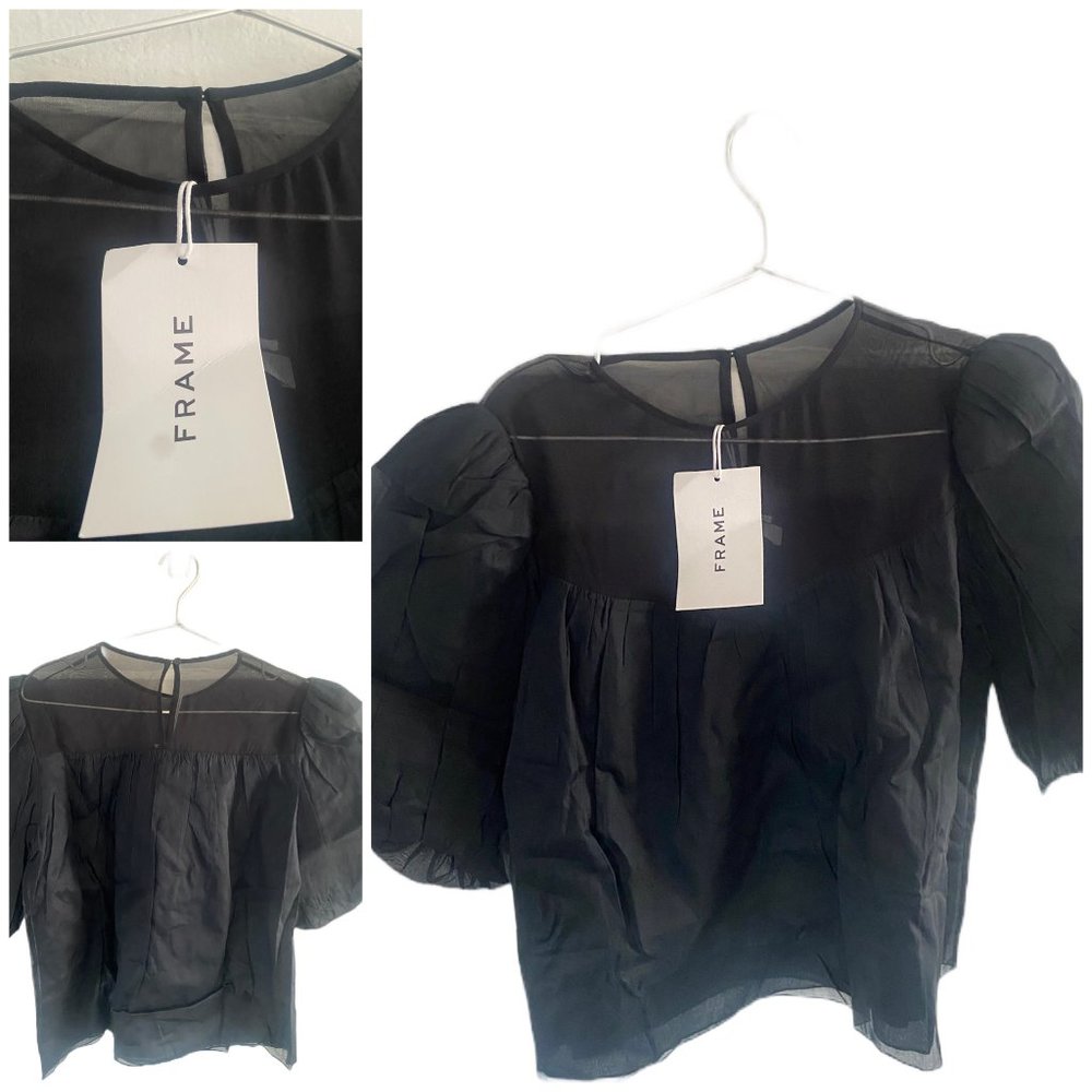 FRAME Sheer Inset Top  Noir/Medium